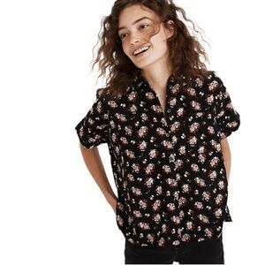 Madewell Corduroy Floral  Button-Up Short Sleeve Shirt, 100% Cotton 🌸